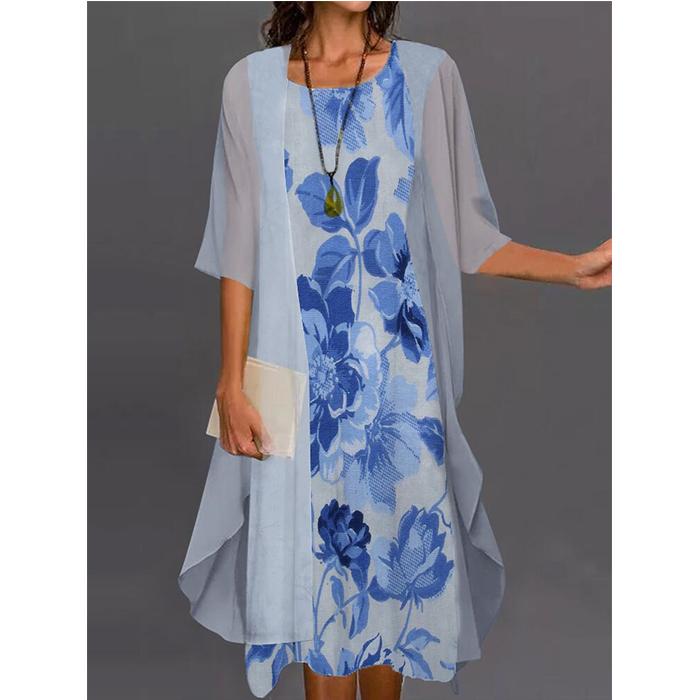 Long Dresses for Women Elegant Floral Printed Maxi Dresses Casual Round Neck Sleeveless Party Dresses 2 Piece Fashion Sets