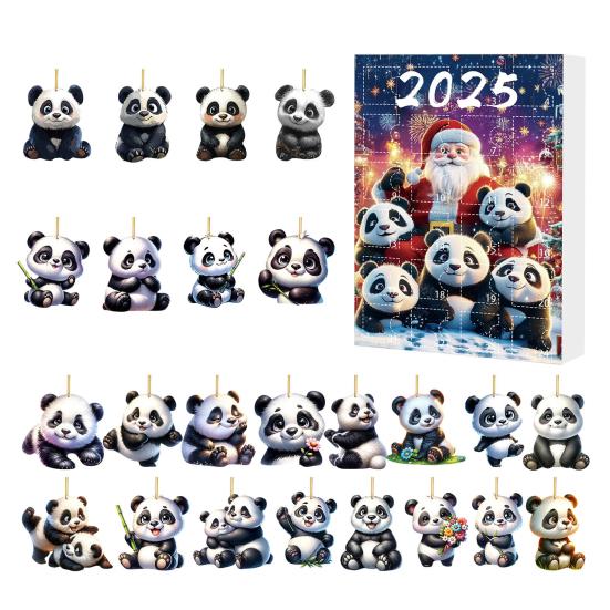2025 Christmas Panda Advent Calendar Cartoon 2D Acrylic Panda Pendant Countdown Calendar Multifunctional Home Decorations