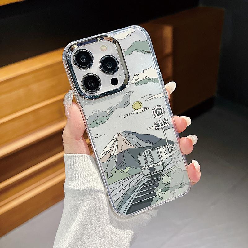 Cartoon Animation Scene Print Soft TPU Case For iPhone 17 16 Pro Max 15 Plus 14 13 Pro 12 11 16e 17e Plating Lens Frame Clear Shockproof Phone Cover