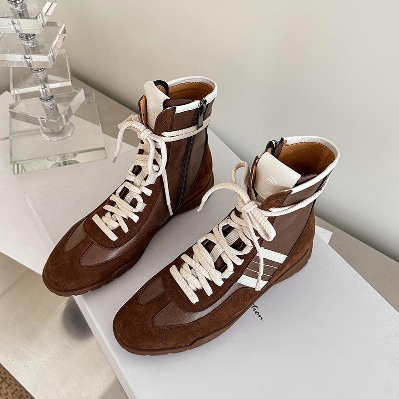 

Large size shoes women s 2025 autumn and winter new thin elastic boots versatile lace-up casual sports short boots Martin boots 39 темно-коричневого