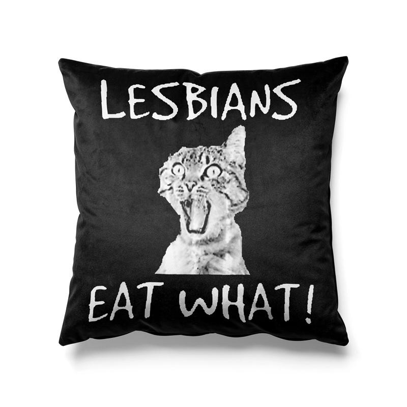 Aertemisi 18'' x 18'' Lesbians Eat What Funny Cat LGBTQ+ Square Throw Pillow Cushion Covers Cases Pillowcases 45cm x 45cm