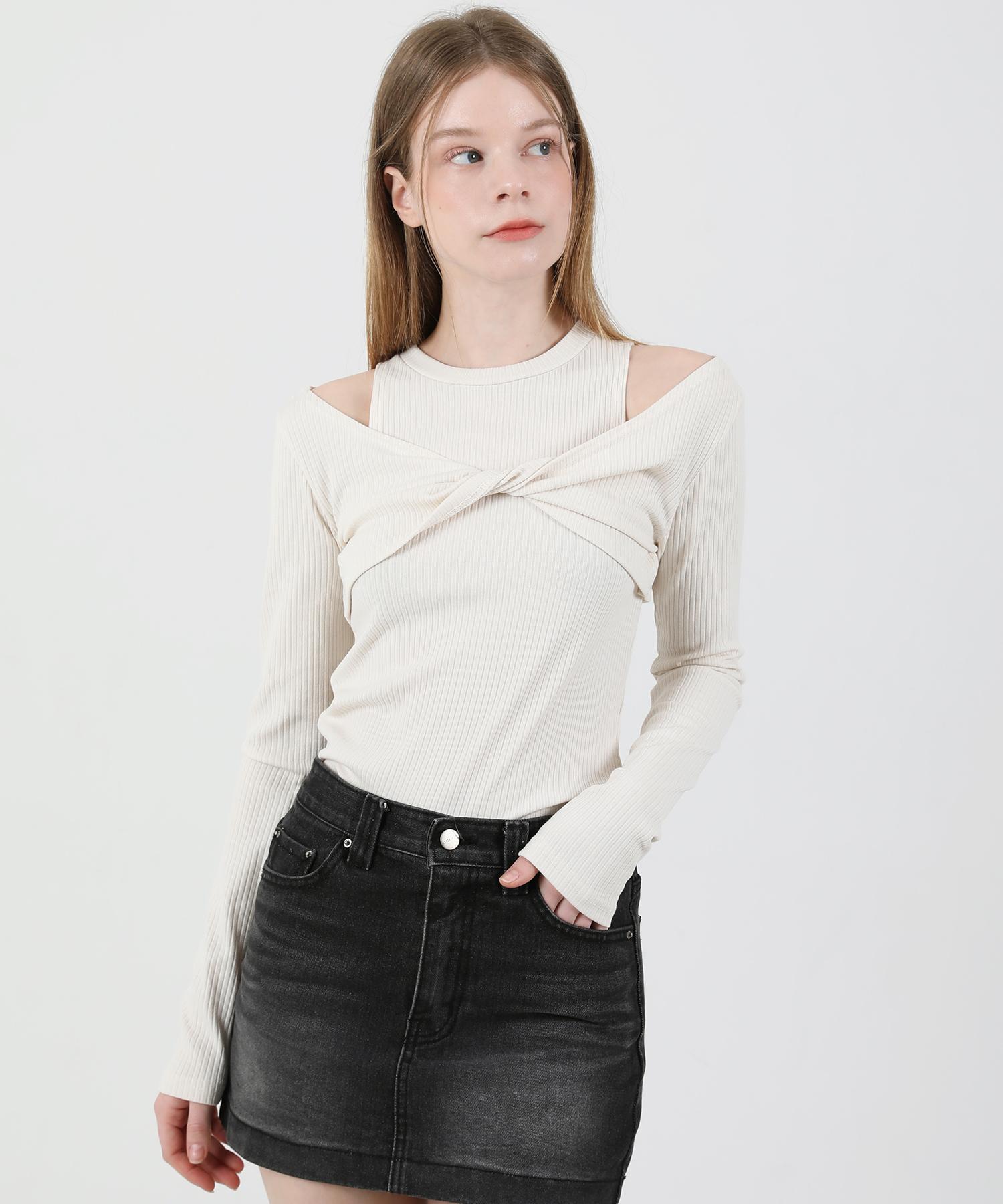 Kathrin Layered Twist Sleeveless T-Shirt Set (Beige) Beige