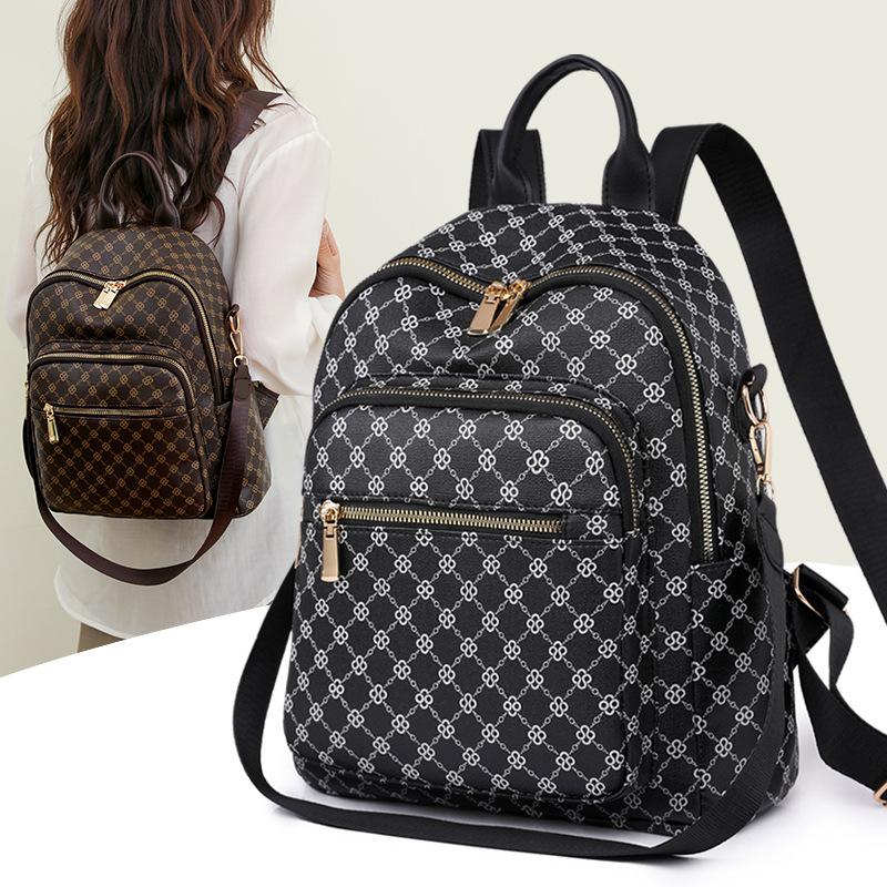 Schultasche Rucksack Mode Damen Neuer Rucksack Retro Bedruckte Buchstaben Große Kapazität Ausgehen Dreifachzweck Rucksack Damen