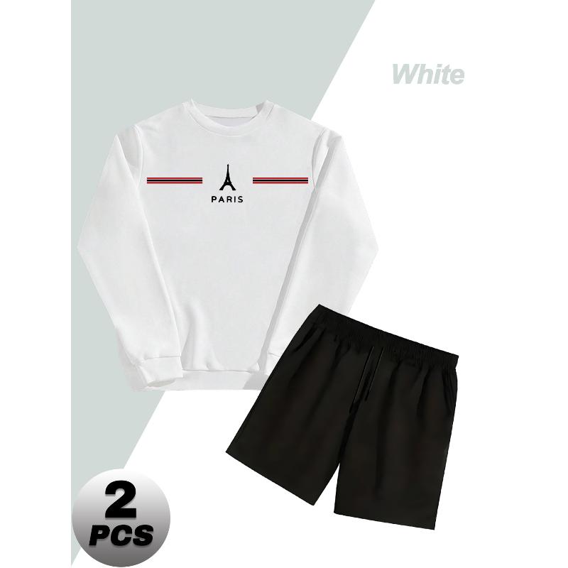 Crew Neck Polyester Sweatshirt and Shorts 2 Piece Tracksuit Wrinkle S
