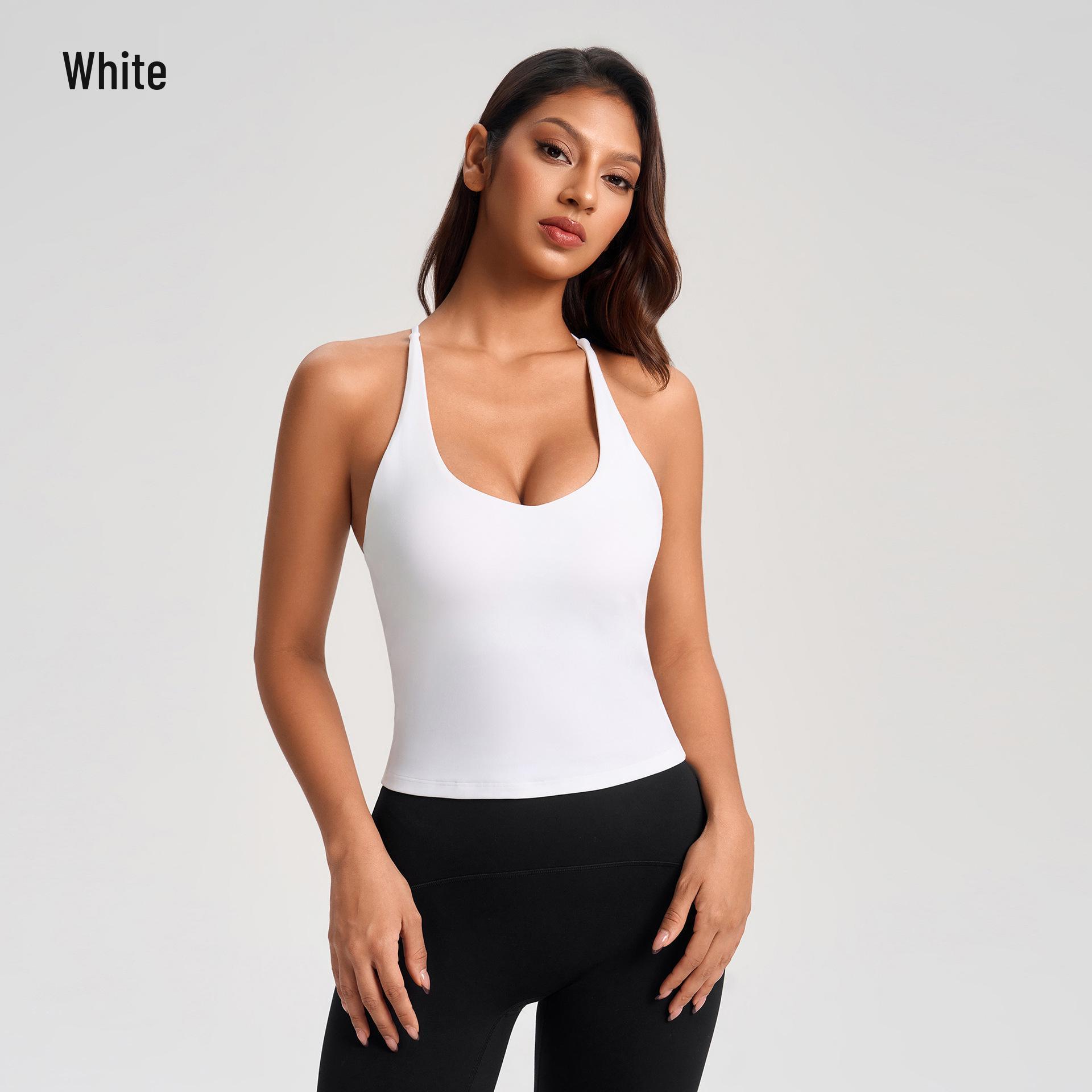 

Brushed Fabric Slim Fit Cross-Back Sports Tank with Chest Pads for Women - Ideal for Running, Training, Fitness & Yoga (YG-1009) 12 (EU) білий