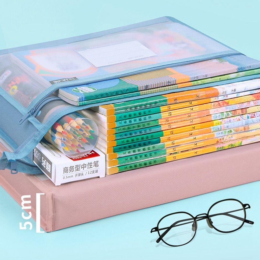 Transparent Mesh Zipper Pouch Bag Large Capacity Data Storage Bag  School Office Supplies
