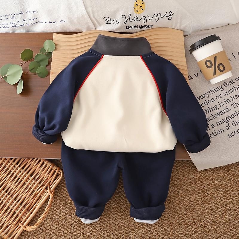 Boys' Long Sleeved Three Piece Set - Zipper Color Blocked Jacket Set - Handsome High-quality Baseball Uniform -6 Months -6 Years Old