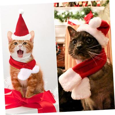1-10PCS Pet Christmas Hat and Scarf Set Fleece Warm Dog Neck Warmer Outdoor Cute Dog Accessories for Pets Holiday Outfit