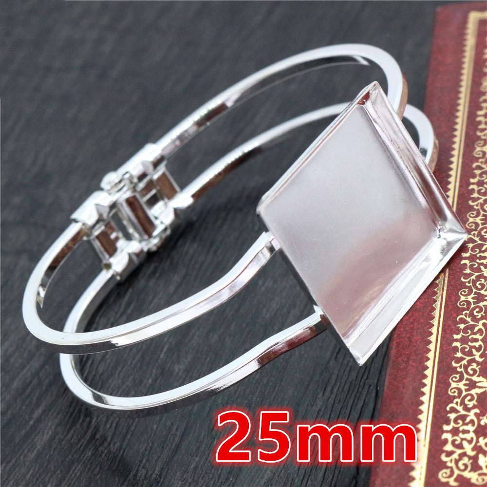 1 Piece Fit 20mm/25mm Square Cabochons Bangle Bracelet Blank Base Setting Tray Bezel DIY Jewelry Making Accessories Findings