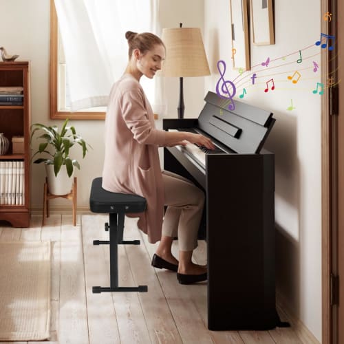 AKOZLIN Piano Chair, 6cm Thick, X-Shaped, Keyboard Bench, 4 Height Adjustments, Foldable, with Non-Slip Sponge, Black