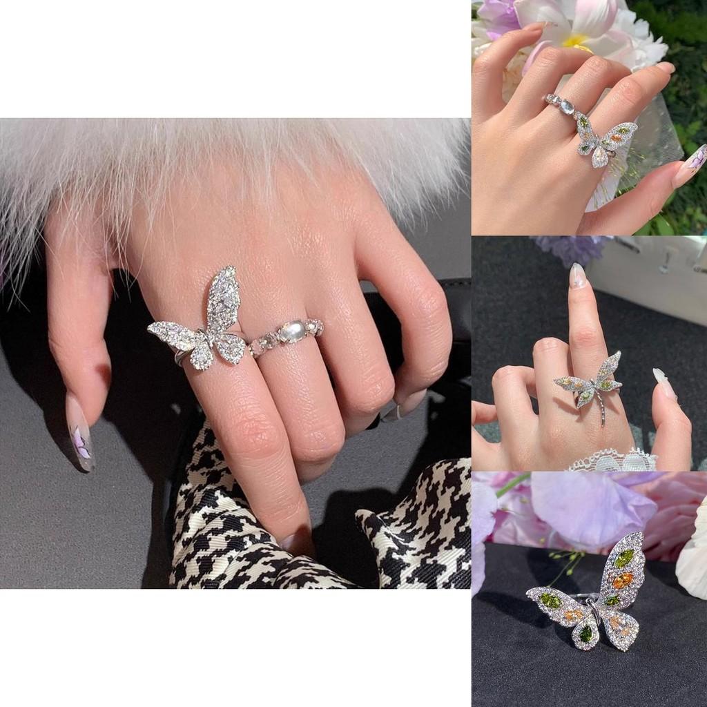 Fashionable Two Tone Butterfly Ring For Women Unique Adjustable Copper Jewelry