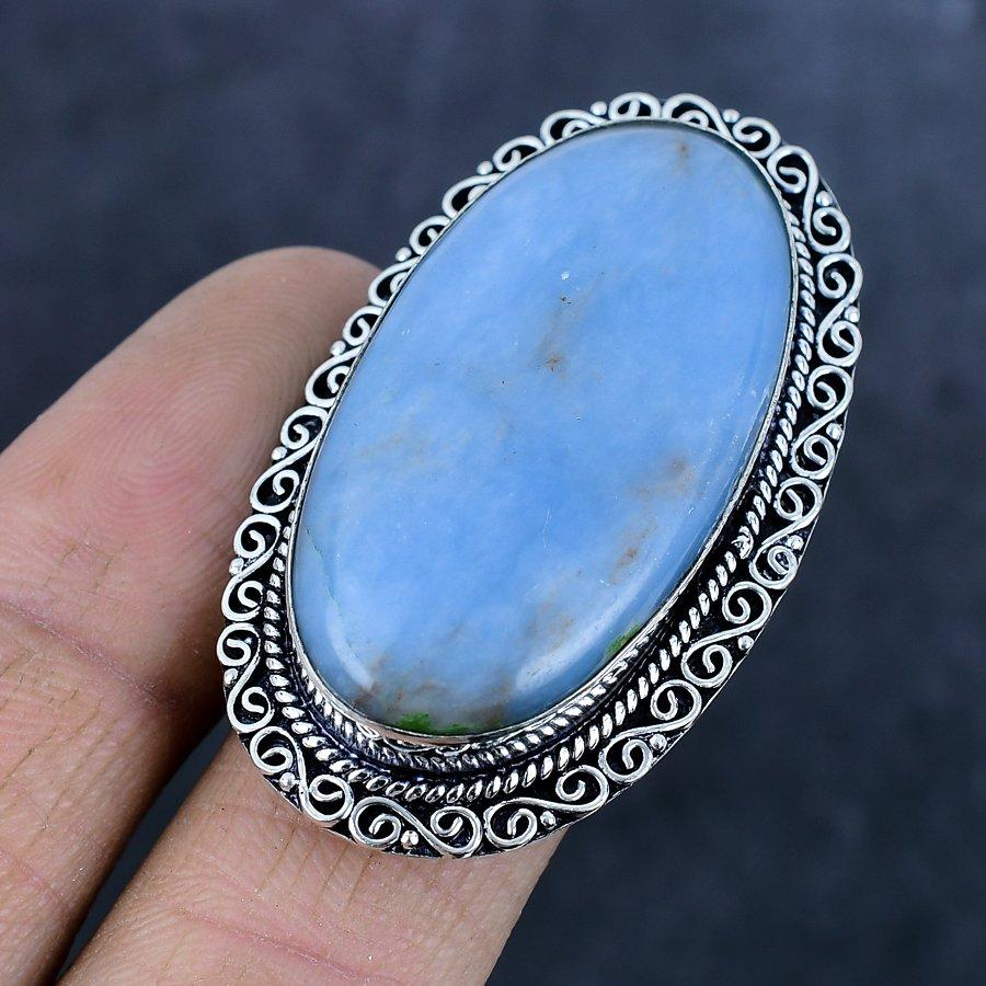 Natural Angelite Stone Gemstone 925 Sterling Silver Jewelry Ring Size 9 K9i93