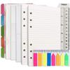 A6 Refill Paper, 100 Sheets Lined Paper, 6 Hole Punched - 5 Binder Dividers, 3 PVC Pouches, 160 Colored Index Tabs, 1 Quick Page Finder, for Filofax