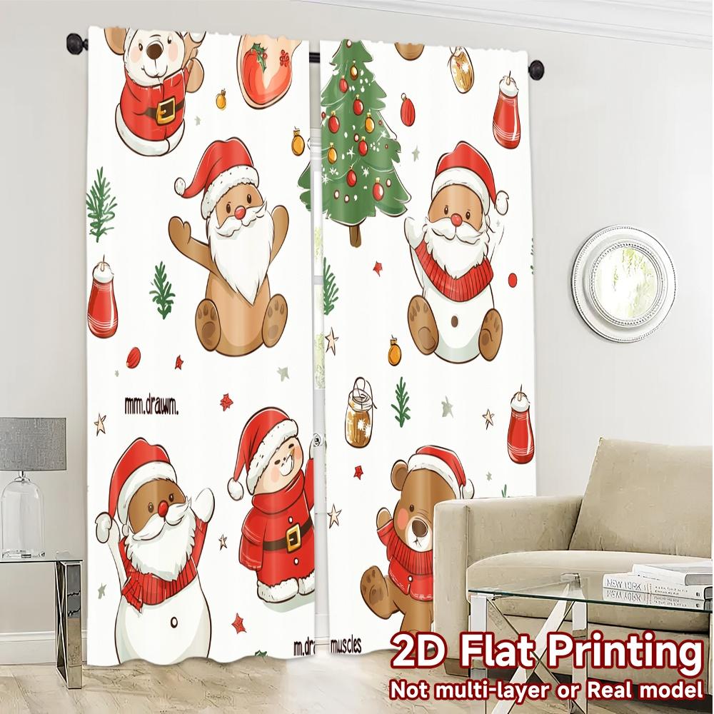 2pcs  Curtains Cute Christmas Snowman Teddy Bear (3) Modern Curtain Fabric Yarn Curtains Holiday for Bedroom   Living Room   Office