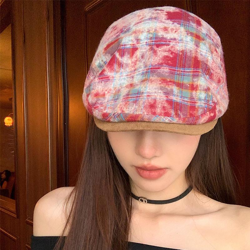 

Винтажная красная кепка-восьмиклинка с узором tie-dye и широкими полями для повседневного ношения женщинами Style A