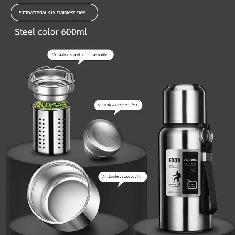 316 Stainless Steel Inner Tank Vacuum All-Steel Thermos Pot for Men's Outdoor Travel and Mountaineering Large-Capacity Thermos Cup