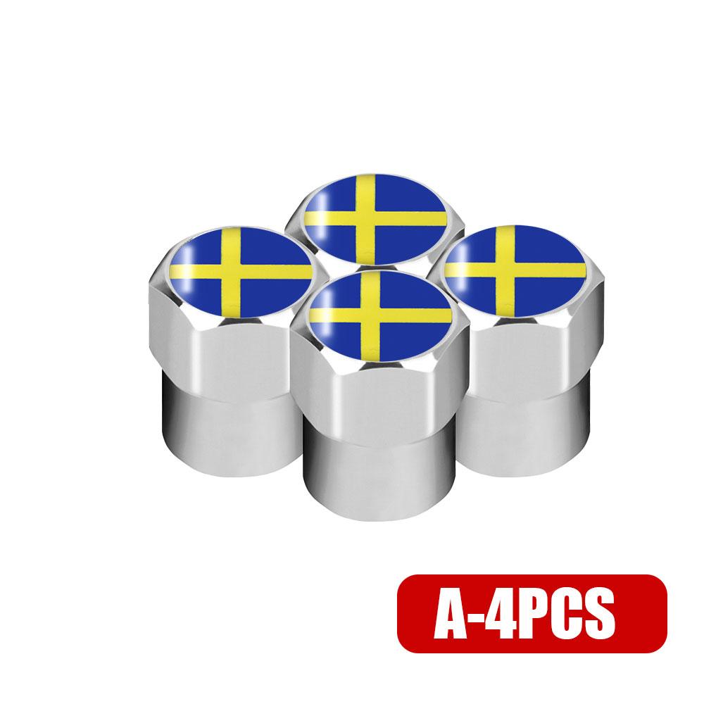 Lot de 4 bouchons de valves de pneus avec emblème du drapeau suédois pour voiture, accessoires de décoration pour Volvo V70 XC60 S60 V60 V40