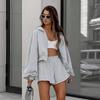 Womens Street Style Tracksuit Solid Color Long Sleeve Top Shorts Set Casual Daily Wear
