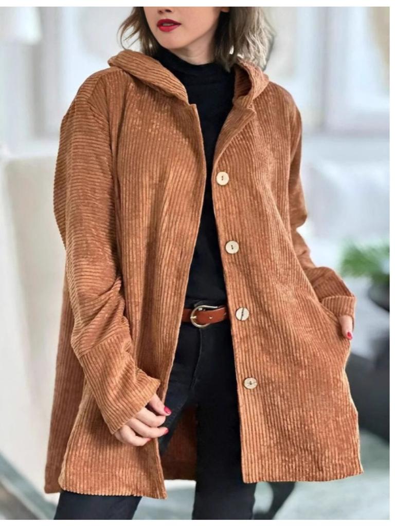Women's outerwear top 2025 autumn new style hooded loose fitting women's corduroy casual jacket