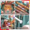Balloons Happy Birthday Banner Golden Letters Birthday Party Backdrop Floral Decorations Cake Celebration for Indoor Eve