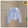 Women's Cropped White Shirt Casual Loose Cuff Button-Down Blouse