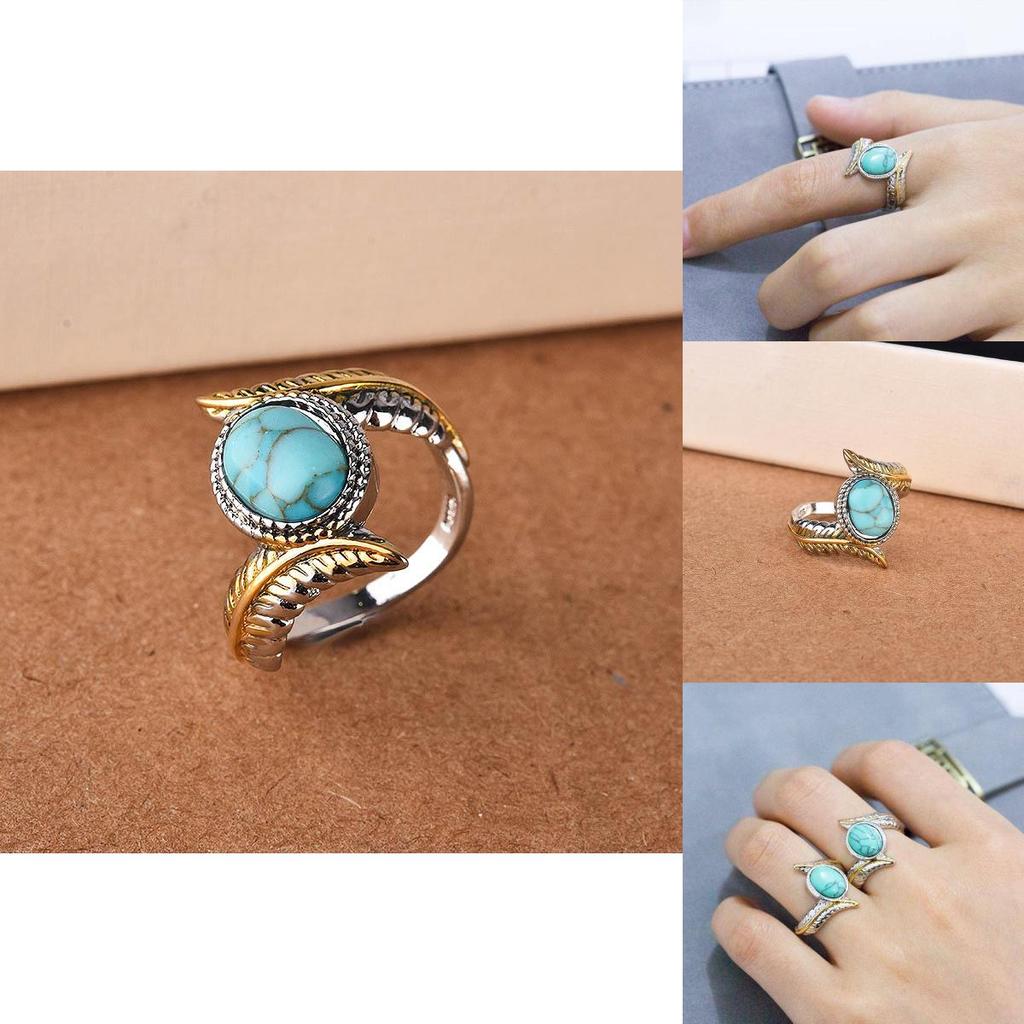 Geometric Turquoise Feather Ring For Women With Alloy Jewelry For Party And Engagement