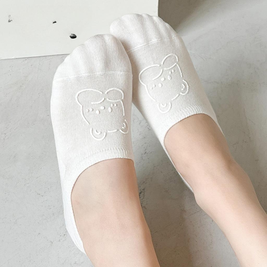 Calcetines de Barco de Osito de Dibujos Animados para Mujer Finos Antideslizantes de Silicona Talón Antideslizante Calcetines Invisibles para Mujer Verano Sencillos Boca Baja Calcetines Cortos