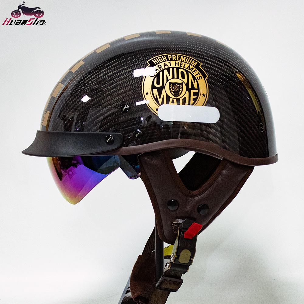 Carbon Fiber Retro Half Helmet for Men – American Prince Motorcycle Style