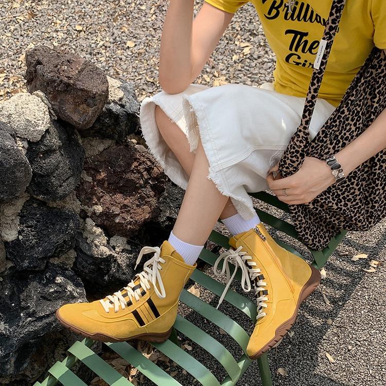 Large size shoes women's 2025 autumn and winter new thin elastic boots versatile lace-up casual sports short boots Martin boots