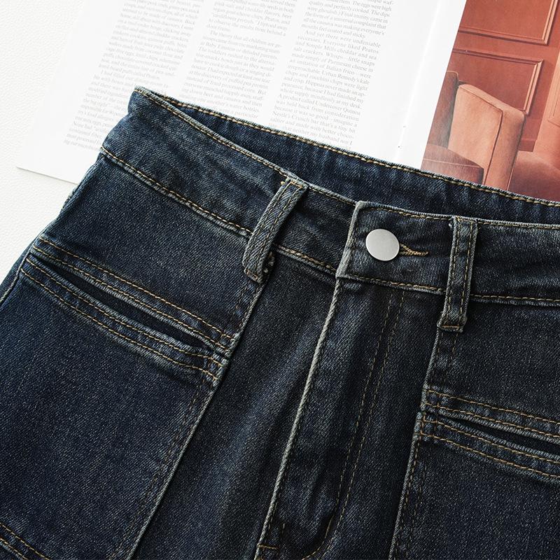 Jeansi evazați cu talie înaltă pentru femei 2024, albaștri, căptușiți cu fleece: Toamnă/Iarnă Largi cu Picior Lat Până la Podea