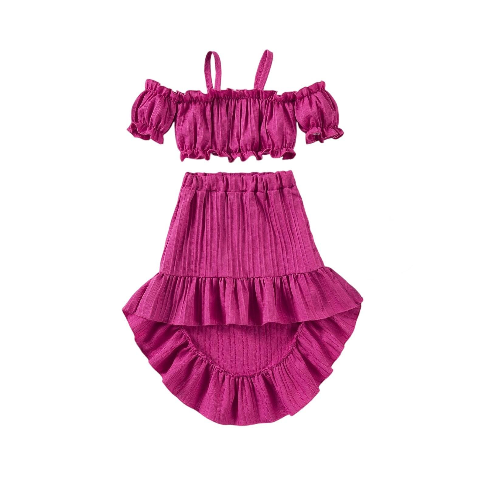 

Girls Solid Color Set - Strappy Top & Flounce Skirt Outfit 100