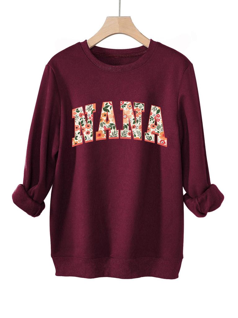 European Style Floral Grass Pattern Thick Warm Hoodie - Women's Round Neck Long Sleeve