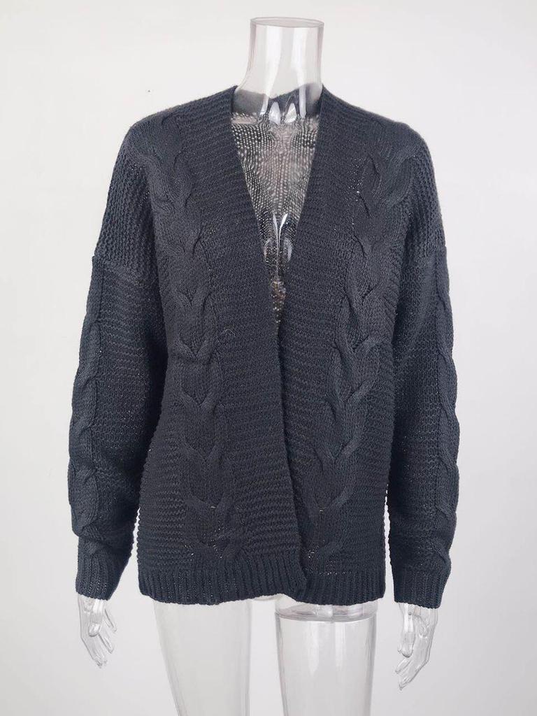 2023 Fall/Winter Cable Knit Cardigan: Chunky European & American Style Solid Sweater for Women