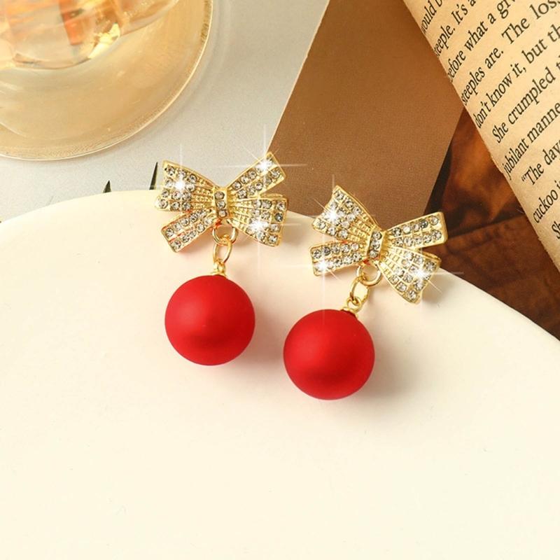 Exquisite Pearls and Diamond Dangle Earrings Charming Women' Bowknot Diamond Earrings Ornament Stylish Ear Studs Jewelry