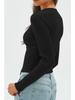 Women's Autumn Sexy Navel Top Ribbed Knit Pullover Jumper Slimming Blend Women Office Commute Comfortable and Versatile Undercoat Long Sleeves Sweater