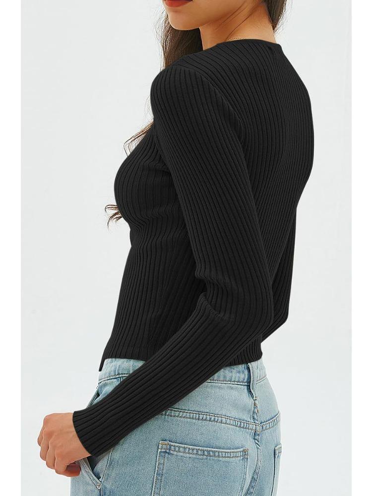 Women's Autumn Sexy Navel Top Ribbed Knit Pullover Jumper Slimming Blend Women Office Commute Comfortable and Versatile Undercoat Long Sleeves Sweater