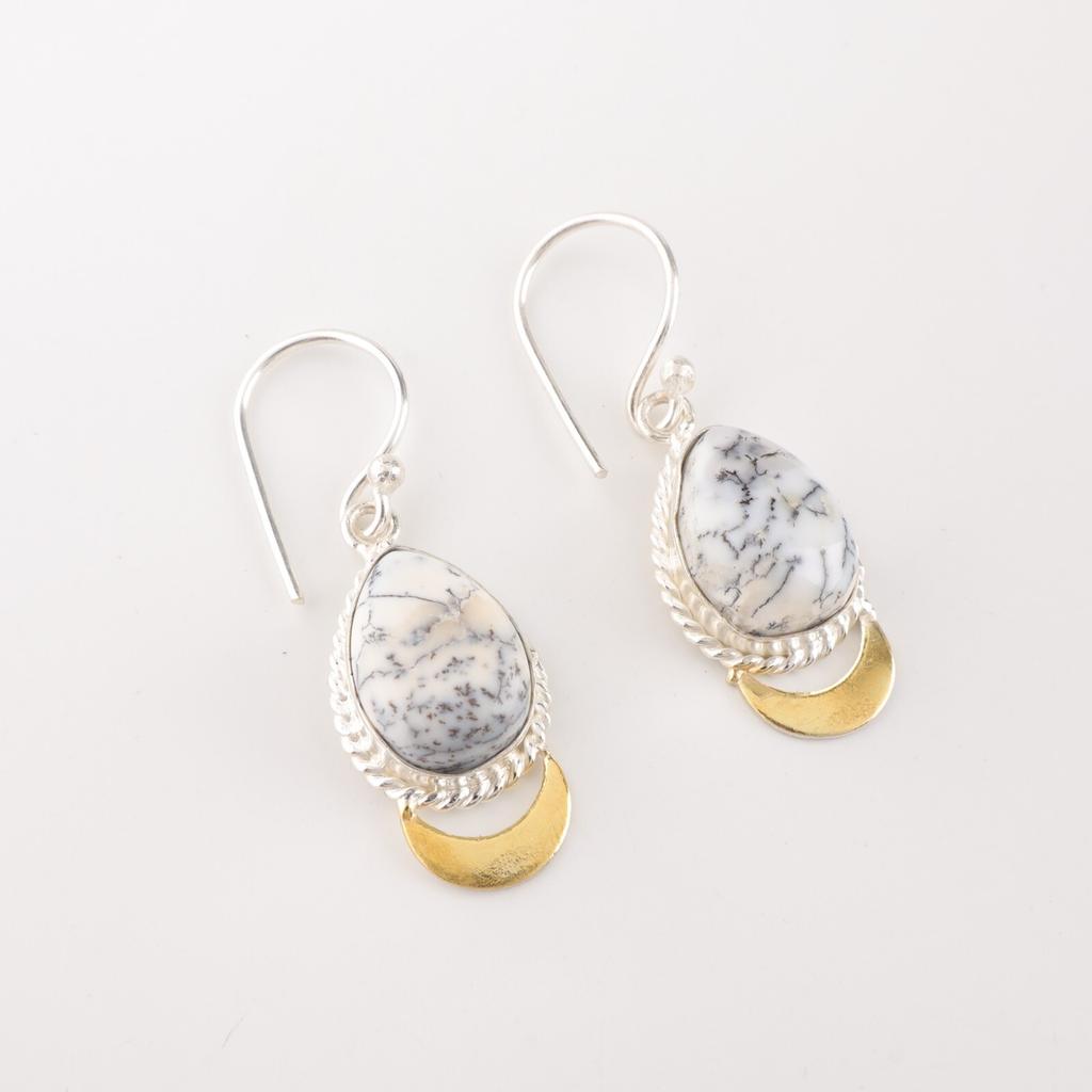 Dendritischer Opal Edelstein 925 Sterling Silber Schmuck Ohrringe 1,5" Jahrestagsgeschenk EE-162-25