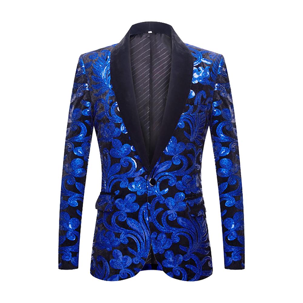 PYJTRL Herremote Gylden skinnende paljett blomstermønster dressjakke blazer