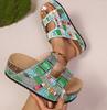 Damen S Kork-Slipper mit Strasssteinen, dicke Sohle, für den Außenbereich
