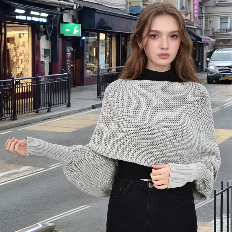 Womens Crossed Back Knitted Cover Up Scarf with Sleeves Sweater Shawl Wrap Shrug Layering Solution For Chilly Environment