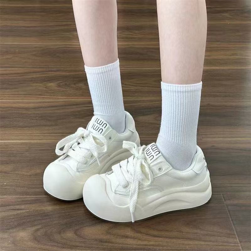 Big head ugly cute bread shoes year autumn thick soles increase height round head casual