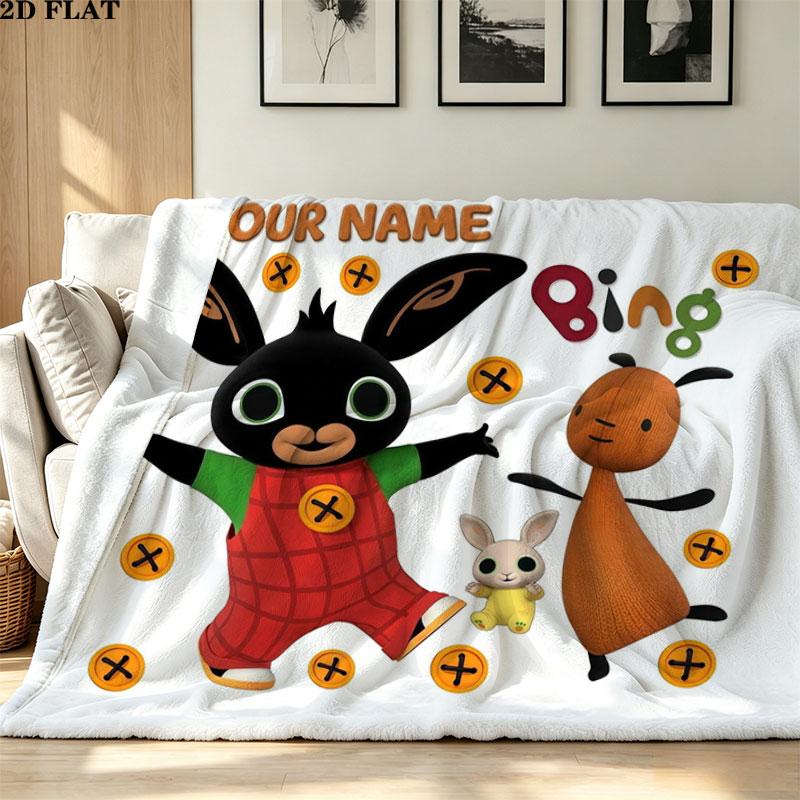 1PC Bing Custom Name Patterned Flannel Blanket Suitable For All Seasons for Home Decor Warmth and Comfort Gifts Holiday Present