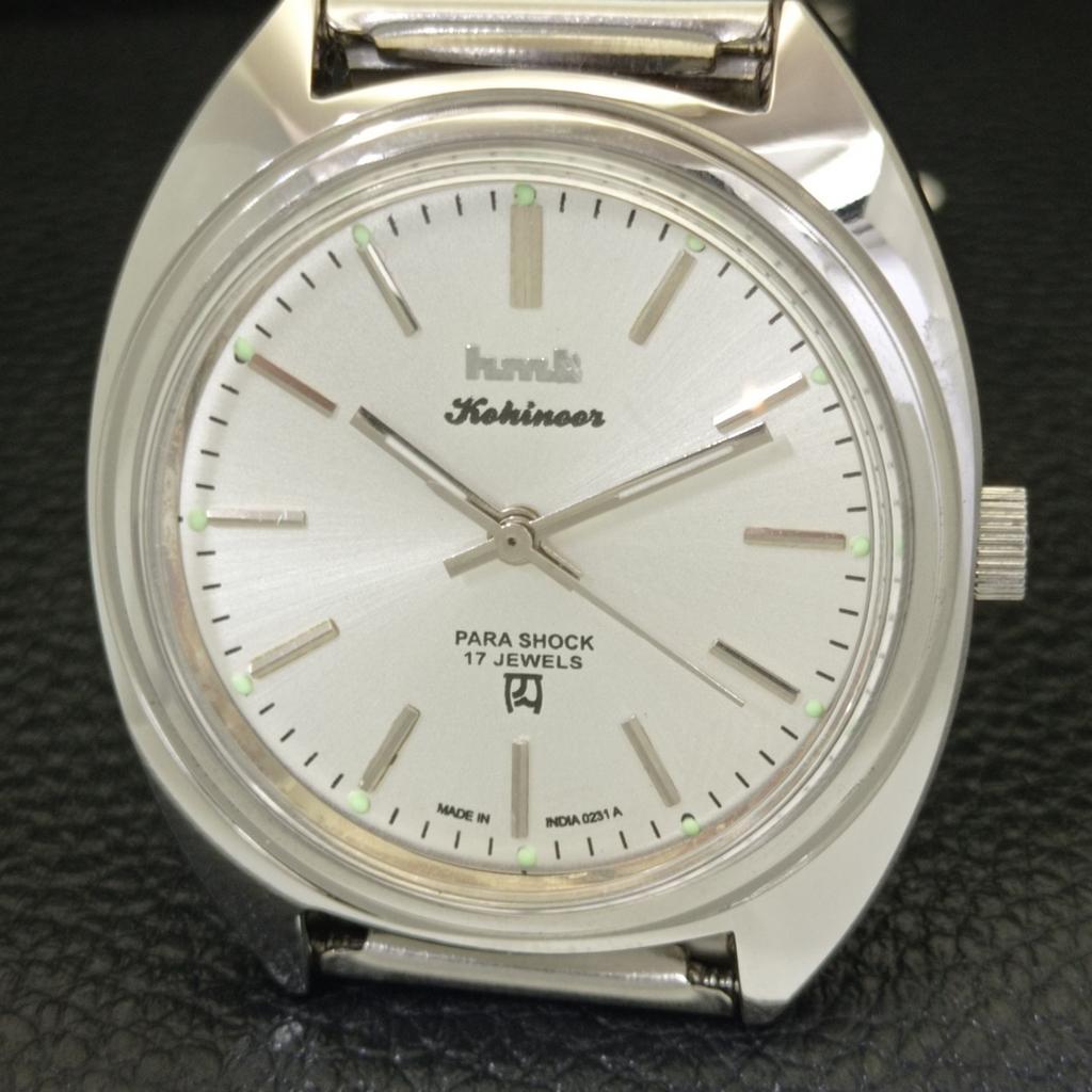 HAND-WINDING VINTAGE HMT KOHINOOR INDIAN MENS SILVER COLOR DIAL WATCH A440949-4 HT-a440949