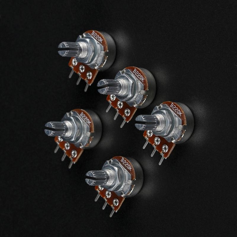 5 Pack Split Shaft 220K Ohm Potentiometer with 3 Pin Terminal Suitable for Easy Wiring In Guitar Amplifier Circuits