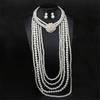 Elegant Faux Pearls Collar Bib Necklace Earrings Fashionable Beaded Jewelry Set Multilayered Strand Accessory for Women