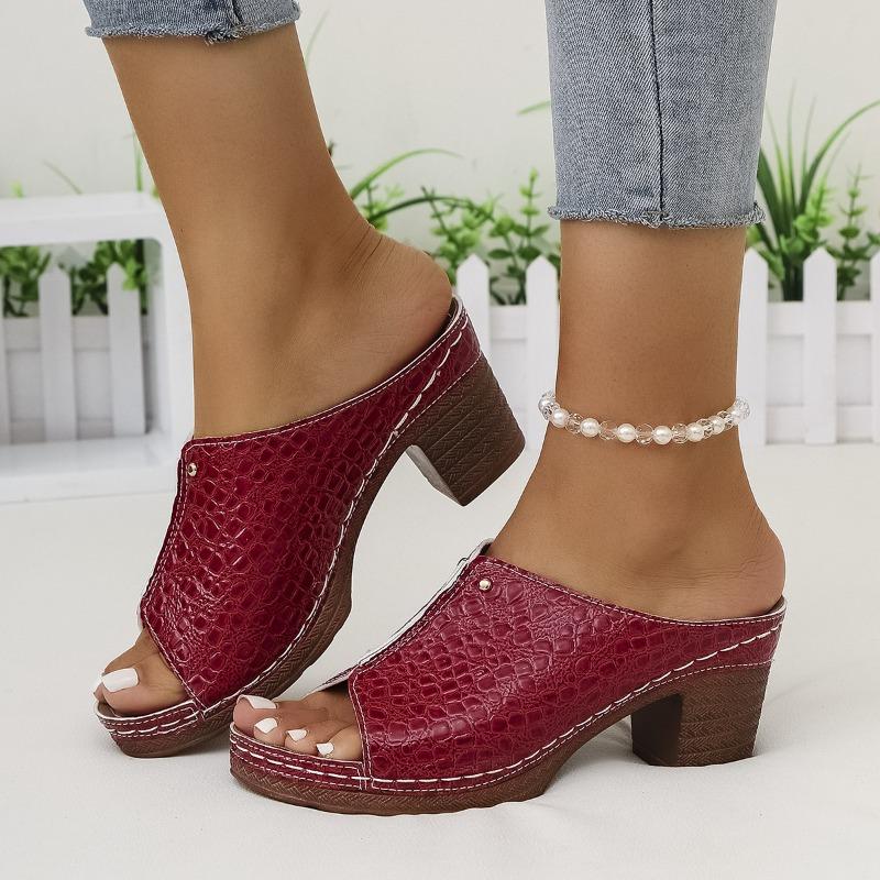 New large size slippers high heel fish mouth casual one pedal women's slippers women