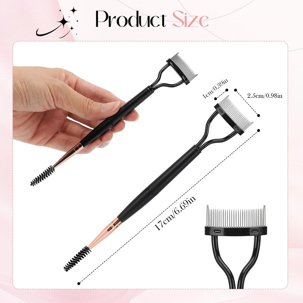 CoolShef Eyelash Brush with Eyebrow Spoolie | Foldable Lash Separator Tool & Arc Eyelash Comb | Dual Head Design for Combing, Defining & Separating