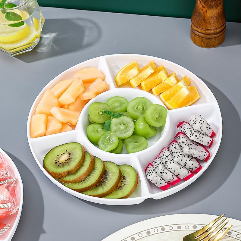 Reusable Round Divided Food Storage Tray BPA-Free Plastic Portable Dinner Plate for Diet Control Meal Prep