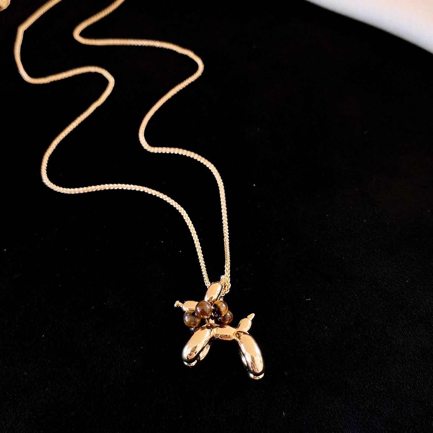Позолоченная корейская простая подвеска-щенок с камнем тигровый глаз, женская цепочка для свитера