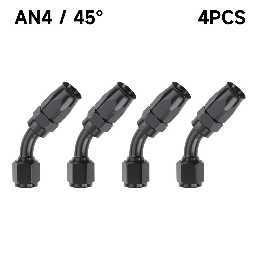 Black 4 PCS Hose End Fitting Swivel Adapter 0 45 90 180 Degree AN4 AN6 AN8 AN10 Aluminium Alloy Hose End Fitting Swivel Adapter